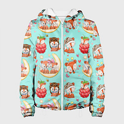 Куртка с капюшоном женская Мультяшные зверушки цветной паттерн, цвет: 3D-белый