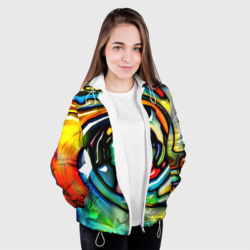 Женская куртка Акварельные краски мозаика / 3D-Белый – фото 3