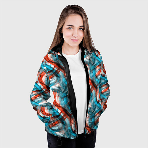 Женская куртка Акварель голубые и красные мазки / 3D-Черный – фото 3