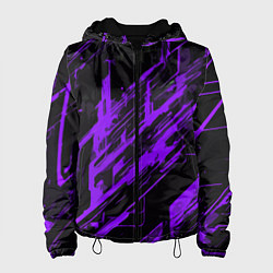 Куртка с капюшоном женская Purple stripes on a black background, цвет: 3D-черный