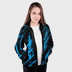 Куртка с капюшоном женская Blue stripes on a black background, цвет: 3D-черный — фото 2