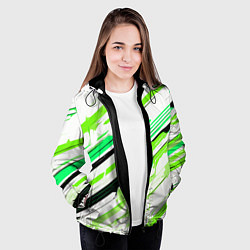 Куртка с капюшоном женская Чёрно-зелёно-салатовые полосы на белом фоне, цвет: 3D-черный — фото 2