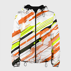 Куртка с капюшоном женская Оранжево-жёлто-чёрные полосы на белом фоне, цвет: 3D-черный