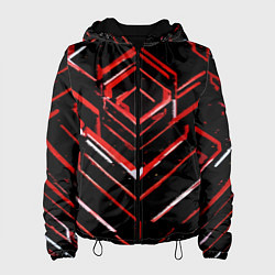 Куртка с капюшоном женская Красные смазанные линии на чёрном фоне, цвет: 3D-черный