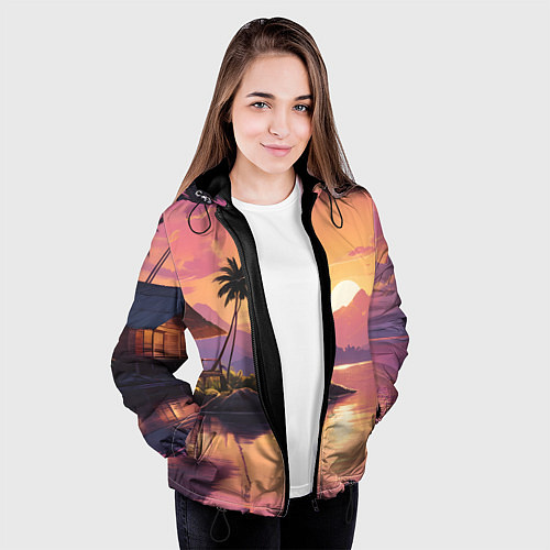 Женская куртка Домик на берегу закат / 3D-Черный – фото 3
