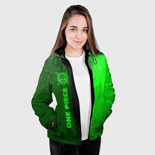 Женская куртка One Piece - green gradient по-вертикали / 3D-Черный – фото 3