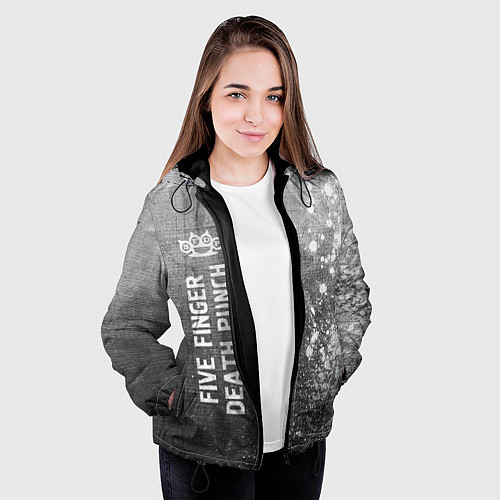 Женская куртка Five Finger Death Punch - grey gradient по-вертика / 3D-Черный – фото 3