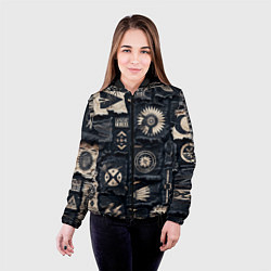Куртка с капюшоном женская Знаки Апачи на пэчворк дениме, цвет: 3D-черный — фото 2