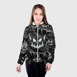 Куртка с капюшоном женская Облик монстра на пэчворк джинсах, цвет: 3D-белый — фото 2