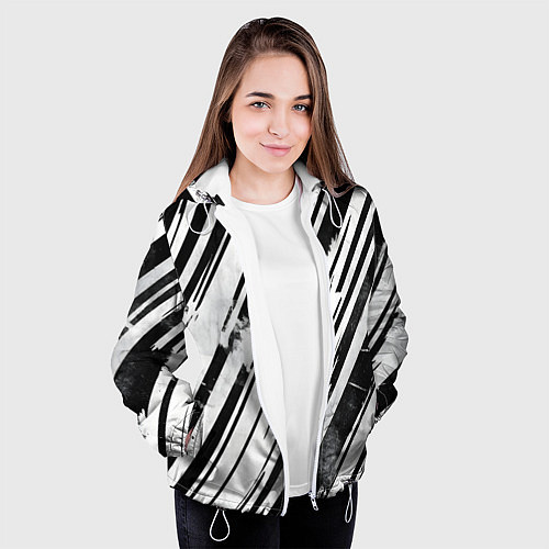 Женская куртка Платиновые и черные полосы / 3D-Белый – фото 3