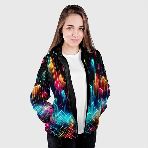 Женская куртка Neon fantastic metropolis - vaporwave / 3D-Черный – фото 3