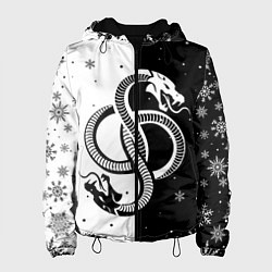 Куртка с капюшоном женская Инь янь - змеи, цвет: 3D-черный
