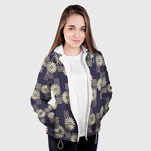 Женская куртка Цветочный геометрический узор / 3D-Белый – фото 3