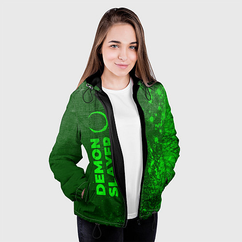 Женская куртка Demon Slayer - green gradient по-вертикали / 3D-Черный – фото 3