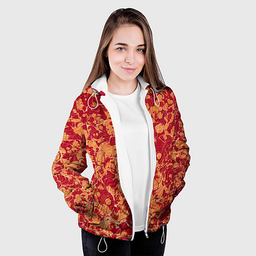 Женская куртка Абстрактная текстура - красно-оранжевая рябь / 3D-Белый – фото 3