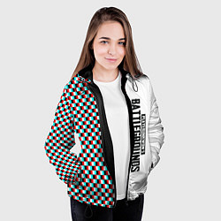 Куртка с капюшоном женская PUBG глитч клетка, цвет: 3D-черный — фото 2