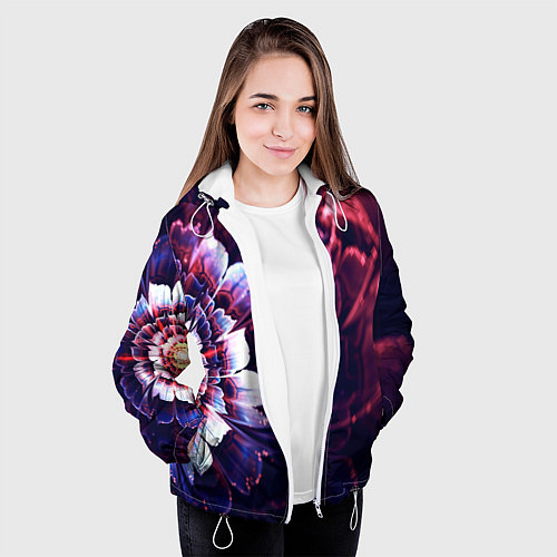 Женская куртка Фрактальный цветок абстракция / 3D-Белый – фото 3