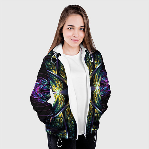 Женская куртка Оптический узор из фрактала / 3D-Белый – фото 3