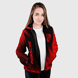 Куртка с капюшоном женская Porsche - red gradient вертикально, цвет: 3D-черный — фото 2