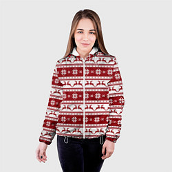 Куртка с капюшоном женская Скандинавский полосатый орнамент с оленями, цвет: 3D-белый — фото 2