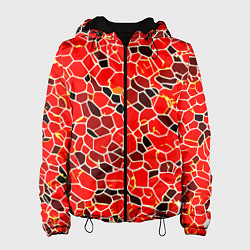 Куртка с капюшоном женская Абстрактные плитки красные и чёрные, цвет: 3D-черный