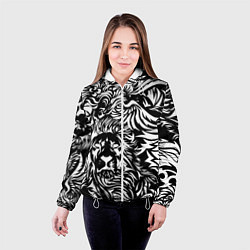 Куртка с капюшоном женская Лев и орел в виде узоров, цвет: 3D-белый — фото 2