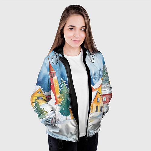 Женская куртка Новогодний праздничный город / 3D-Черный – фото 3