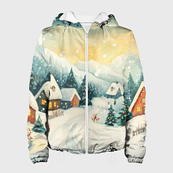 Куртка с капюшоном женская Праздничная деревушка, цвет: 3D-белый