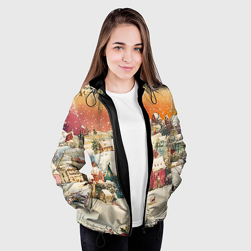 Женская куртка Новогодний город из разноцветных домов / 3D-Черный – фото 3