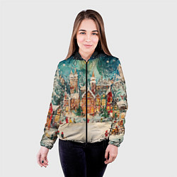 Куртка с капюшоном женская Новогодний снежный город, цвет: 3D-черный — фото 2