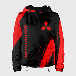 Куртка с капюшоном женская Mitsubishi - red gradient вертикально, цвет: 3D-черный