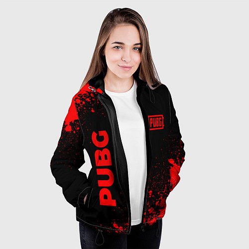 Женская куртка PUBG - red gradient вертикально / 3D-Черный – фото 3