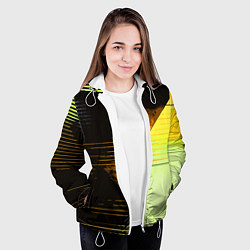 Куртка с капюшоном женская Горизонтальные полосы на чёрно-жёлтом фоне, цвет: 3D-белый — фото 2