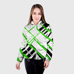 Куртка с капюшоном женская Зелёно-чёрные полосы на белом фоне, цвет: 3D-белый — фото 2