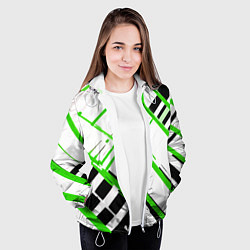 Куртка с капюшоном женская Зелёно-чёрные полосы на белом фоне, цвет: 3D-белый — фото 2