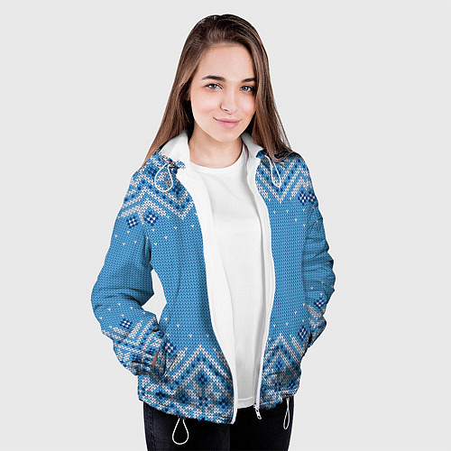 Женская куртка Вязаный скандинавский орнамент / 3D-Белый – фото 3