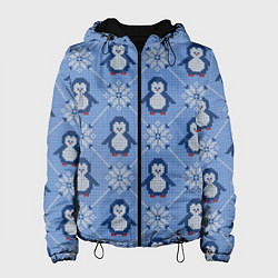 Куртка с капюшоном женская Вязаный узор с милыми пингвинами и скандинавским о, цвет: 3D-черный