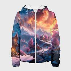 Куртка с капюшоном женская Fantasy river village, цвет: 3D-белый