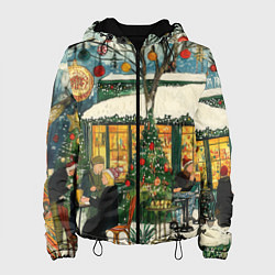 Куртка с капюшоном женская Новогодние посиделки, цвет: 3D-черный
