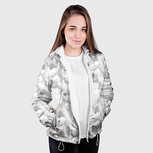 Женская куртка Ёлка с шишками в рождественский мороз / 3D-Белый – фото 3