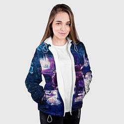 Куртка с капюшоном женская Глитч текстура - искаженное пространство, цвет: 3D-белый — фото 2