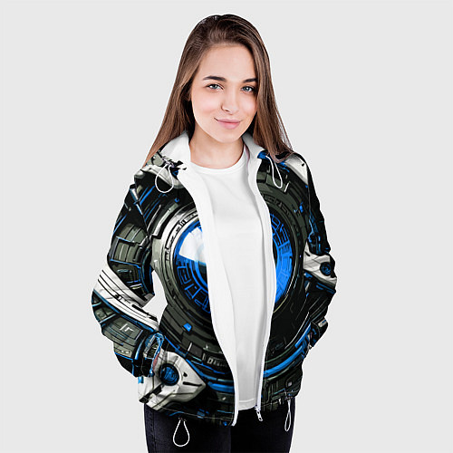 Женская куртка Синяя сфера киберпанк / 3D-Белый – фото 3
