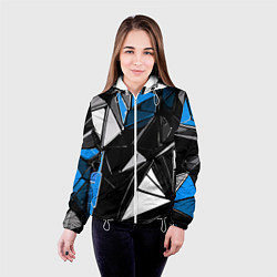 Куртка с капюшоном женская Сине-белые рельефные треугольники на чёрном фоне, цвет: 3D-белый — фото 2