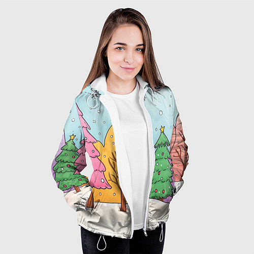 Женская куртка Разноцветные елочки и деревья / 3D-Белый – фото 3