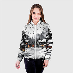 Куртка с капюшоном женская Белый заснеженный город, цвет: 3D-белый — фото 2
