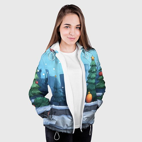 Женская куртка Елки и елочные игрушки / 3D-Белый – фото 3