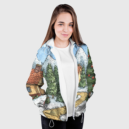 Женская куртка Новогодний пейзаж / 3D-Белый – фото 3