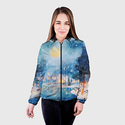 Куртка с капюшоном женская Новогодняя атмосфера - акварель, цвет: 3D-черный — фото 2