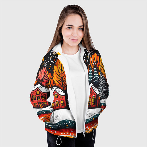 Женская куртка Новогоднее настроение - домики и елки / 3D-Белый – фото 3