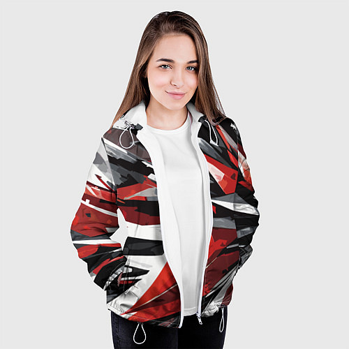 Женская куртка Чёрно-красно-белая абстракция / 3D-Белый – фото 3